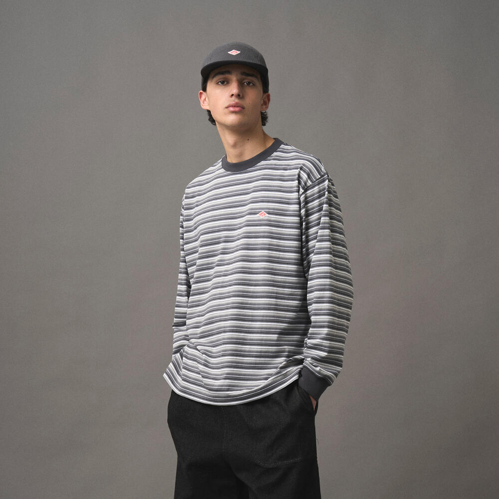 DANTON ストライプ 長袖Tシャツ グレー MEN'S LONG SLEEVE T-SHIRT STRIPE｜CUT AND SEWN｜DANTON
